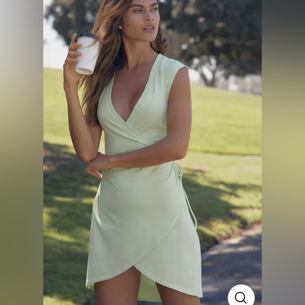 Daily Practice by Anthropologie Montauk V-Neck Mini Lime Green Wrap Dress NEW M